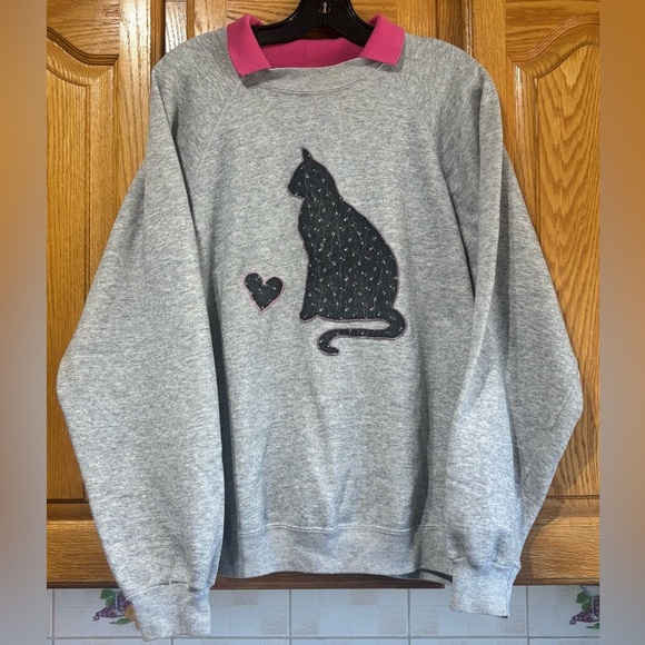 Vintage 90's Hanes Cat Lovers Embroidered Crewneck Swearshirt XL - Picture 1 of 5